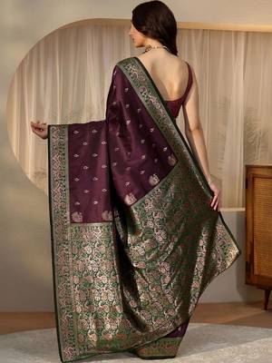 purple banarasi silk blend saree 5