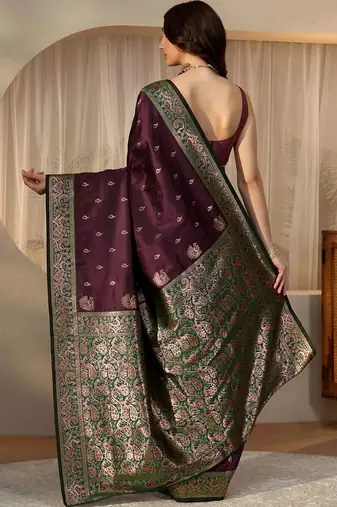 purple banarasi silk blend saree