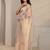 beige floral embroidered organza saree