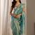 turquoise blue beads and stones tissue saree