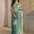 turquoise blue beads and stones tissue saree