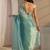 turquoise blue beads and stones tissue saree
