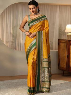 yellow kanjeevaram silk blend saree 2