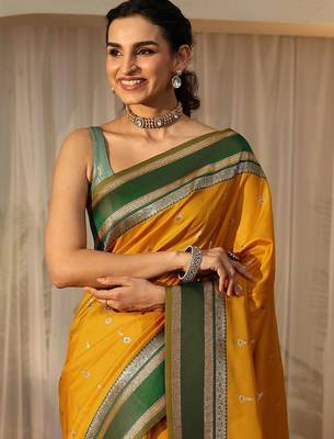 yellow kanjeevaram silk blend saree 5