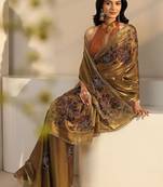 gold floral beads and stones tissue saree