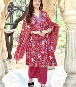 Women's Cotton Floral Printed Anarkali Kurta Palazzo Set with Dupatta 