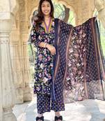 Women's Cotton Floral Printed Anarkali Kurta Palazzo Set with Dupatta 