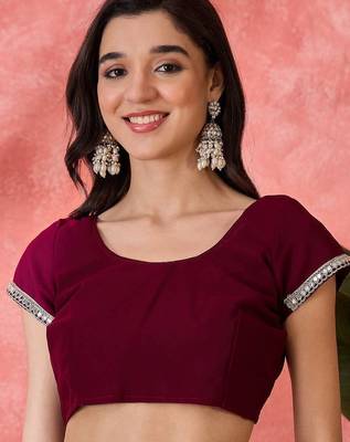 Women Maroon Georgette Solid Saree with Stitched Blouse 4