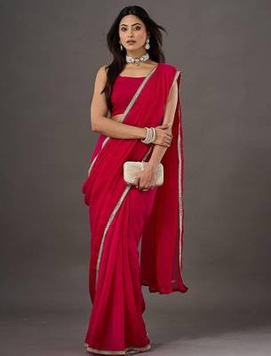 Pink Georgette saree with stitched blouse  1