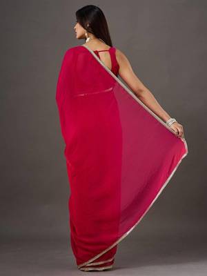 Pink Georgette saree with stitched blouse  2