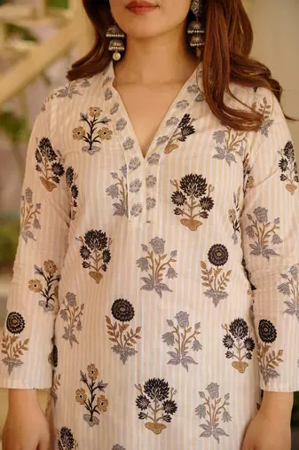 Women's Gorgeous Printed Work Rayon Slub Fabric Straight Kurta Pant and Dupatta Set