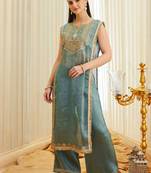 Women's Gorgeous Embroidery Work Fandy Satin Fabric Straight Kurta Pant Set