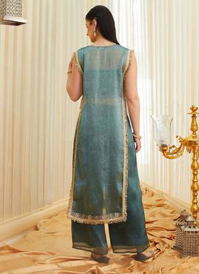 Women's Gorgeous Embroidery Work Fandy Satin Fabric Straight Kurta Pant Set 4