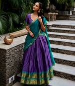Women's South Indian Grandeur Poly Cotton Zari Woven Lehenga Choli Set