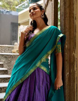 Women's South Indian Grandeur Poly Cotton Zari Woven Lehenga Choli Set 2