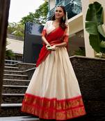 Women's South Indian Grandeur Poly Cotton Zari Woven Lehenga Choli Set