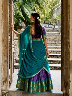 Women's South Indian Grandeur Poly Cotton Zari Woven Lehenga Choli Set 3