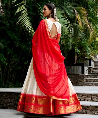 Women's South Indian Grandeur Poly Cotton Zari Woven Lehenga Choli Set 3