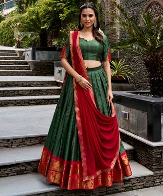 Women's South Indian Grandeur Poly Cotton Zari Woven Lehenga Choli Set 1