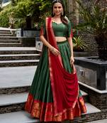 Women's South Indian Grandeur Poly Cotton Zari Woven Lehenga Choli Set
