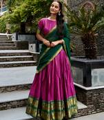 Women's South Indian Grandeur Poly Cotton Zari Woven Lehenga Choli Set
