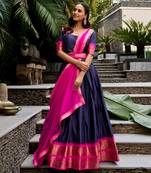 Women's South Indian Grandeur Poly Cotton Zari Woven Lehenga Choli Set