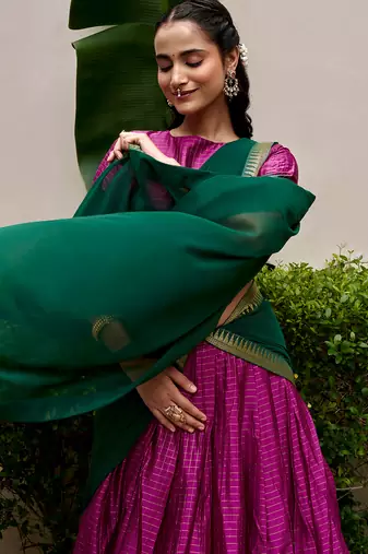 Women's South Indian Grandeur Poly Cotton Zari Woven Lehenga Choli Set