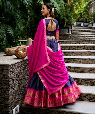 Women's South Indian Grandeur Poly Cotton Zari Woven Lehenga Choli Set 3