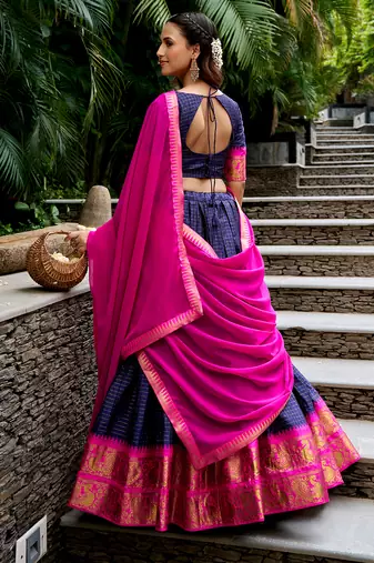 Women's South Indian Grandeur Poly Cotton Zari Woven Lehenga Choli Set