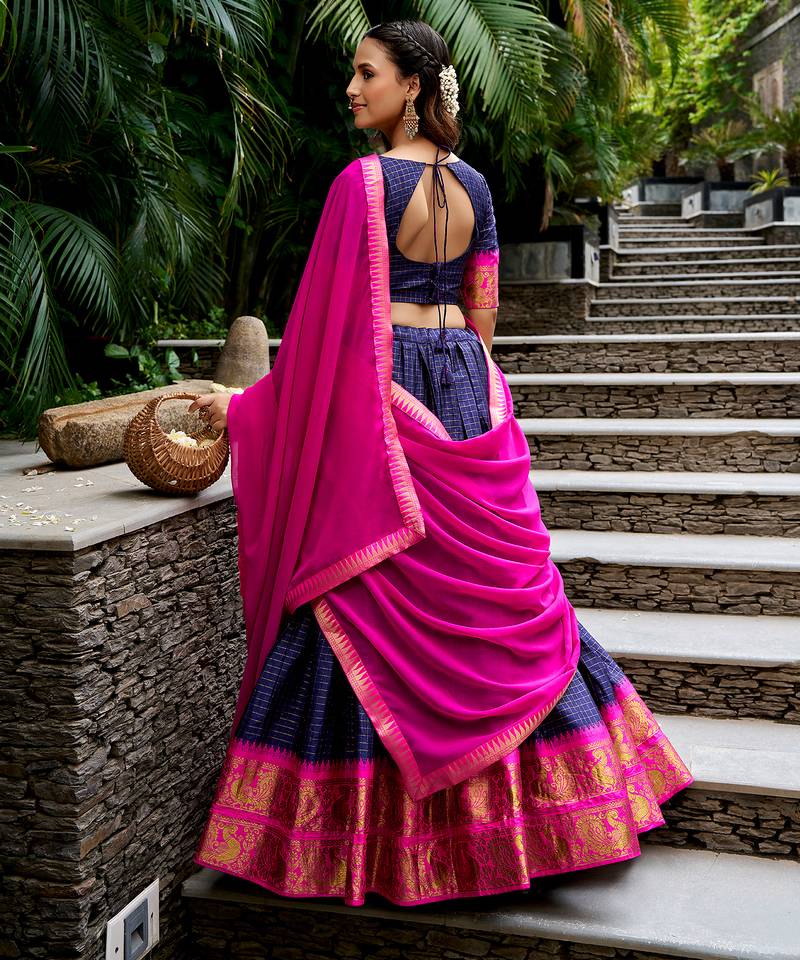 Women's South Indian Grandeur Poly Cotton Zari Woven Lehenga Choli Set
