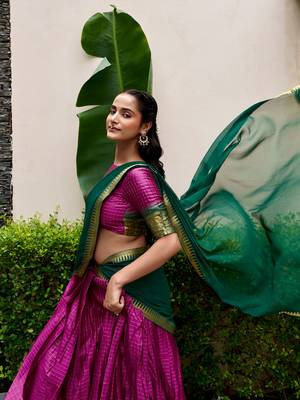 Women's South Indian Grandeur Poly Cotton Zari Woven Lehenga Choli Set 3