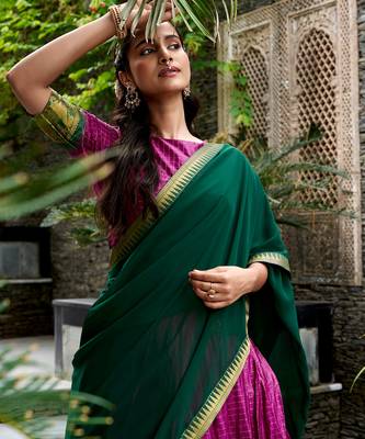 Women's South Indian Grandeur Poly Cotton Zari Woven Lehenga Choli Set 4