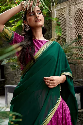 Women's South Indian Grandeur Poly Cotton Zari Woven Lehenga Choli Set