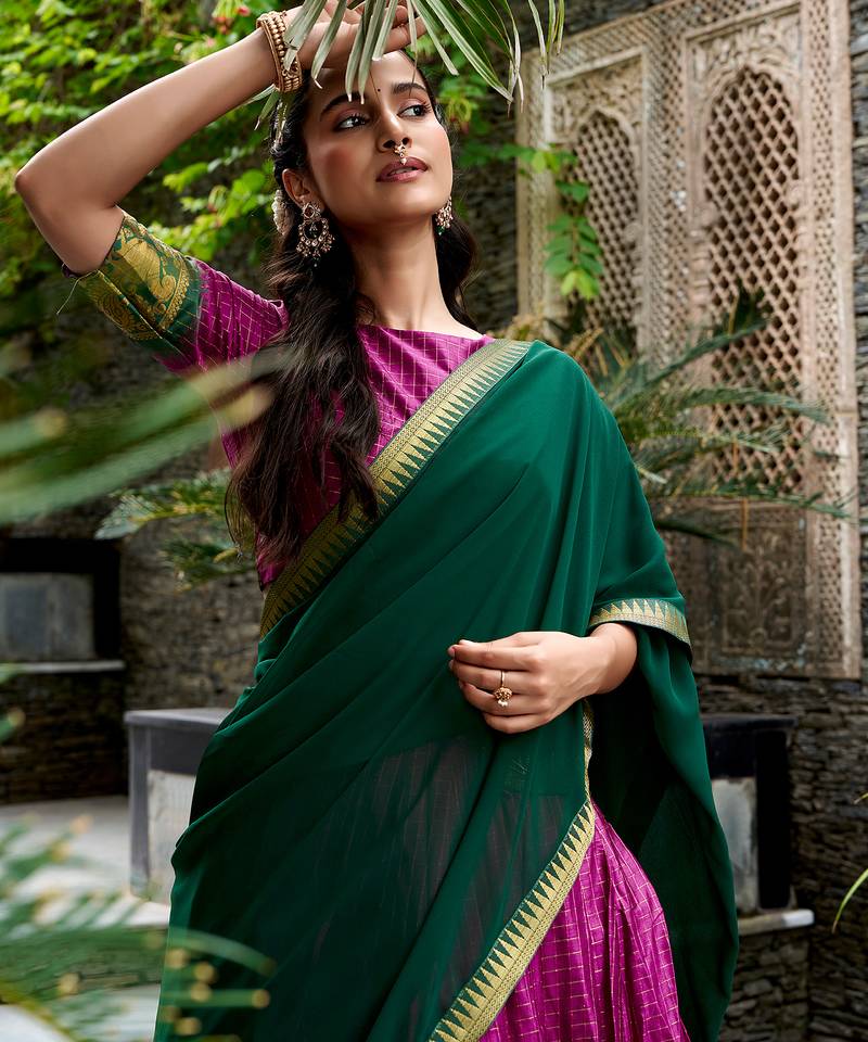 Women's South Indian Grandeur Poly Cotton Zari Woven Lehenga Choli Set