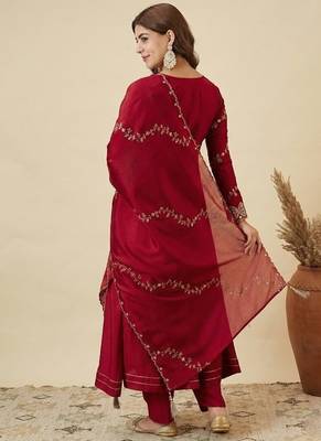 Women's Gorgeous Embroidery Work Vichitra Silk Fabric Flared Anarkali Pant and Dupatta Set 4