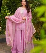 Women's Gorgeous Embroidery Work Silk Fabric Straight Kurta Sharara and Dupatta Set