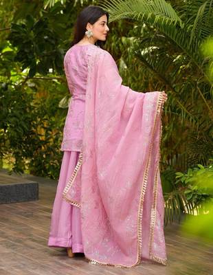 Women's Gorgeous Embroidery Work Silk Fabric Straight Kurta Sharara and Dupatta Set 4