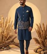  blue embroidered soft silk koti kurta & pant set 