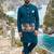 rama blue embroidered soft silk koti kurta & pant set 