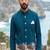 rama blue embroidered soft silk koti kurta & pant set 