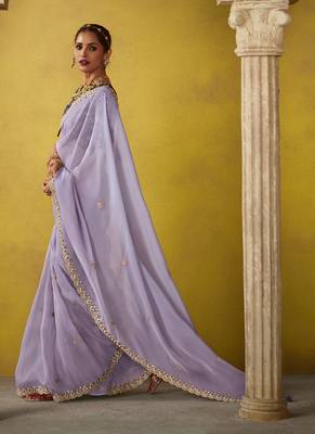Light lavender pure based fancy fabric embroidery saree 2