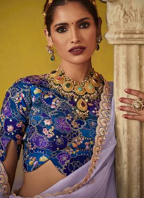 Light lavender pure based fancy fabric embroidery saree 3