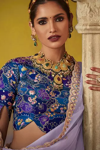 Light lavender pure based fancy fabric embroidery saree