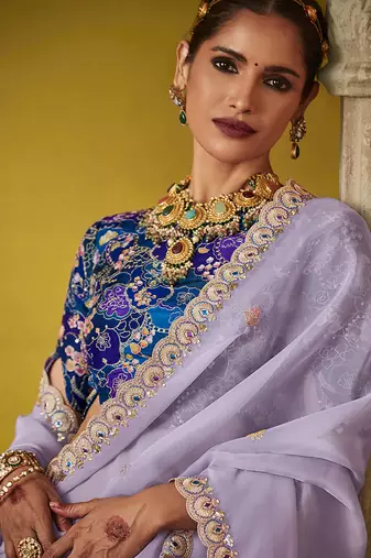 Light lavender pure based fancy fabric embroidery saree