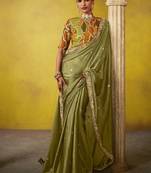 Olive pure based fancy fabric embroidery saree