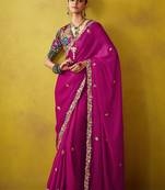 Magenta pure based fancy fabric embroidery saree