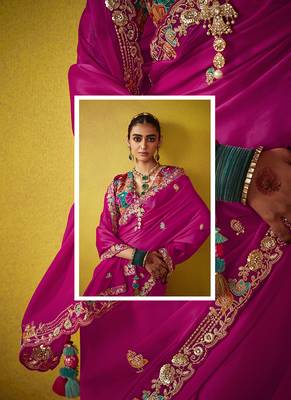 Magenta pure based fancy fabric embroidery saree 3