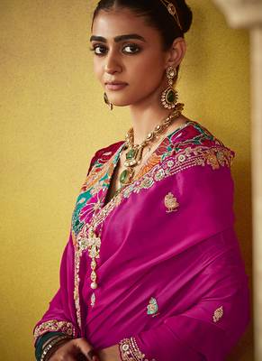 Magenta pure based fancy fabric embroidery saree 4