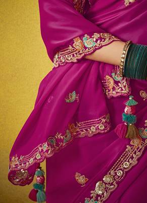 Magenta pure based fancy fabric embroidery saree 5