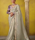 Grey pure based fancy fabric embroidery saree